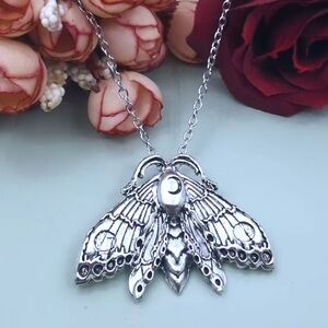 Silver Moth Pendant Necklace
